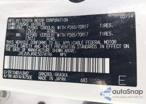 2014 Toyota 4Runner Sr5 Premium z USA, uszkodzony, nr VIN JTEZU5JRXE5074196